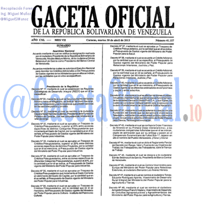 Gaceta Oficial 40157 2013-04-30