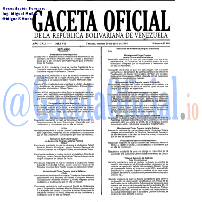Gaceta Oficial 40401 2014-04-29
