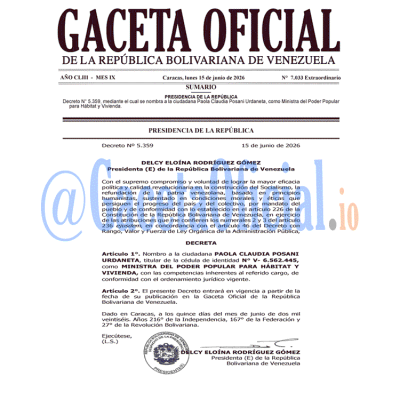 Gaceta Oficial 7033 2026-06-15