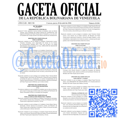 Gaceta Oficial 43366 2026-04-30