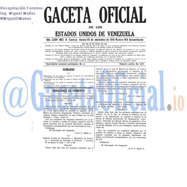 Gaceta Oficial 186 del 15 Noviembre 1946