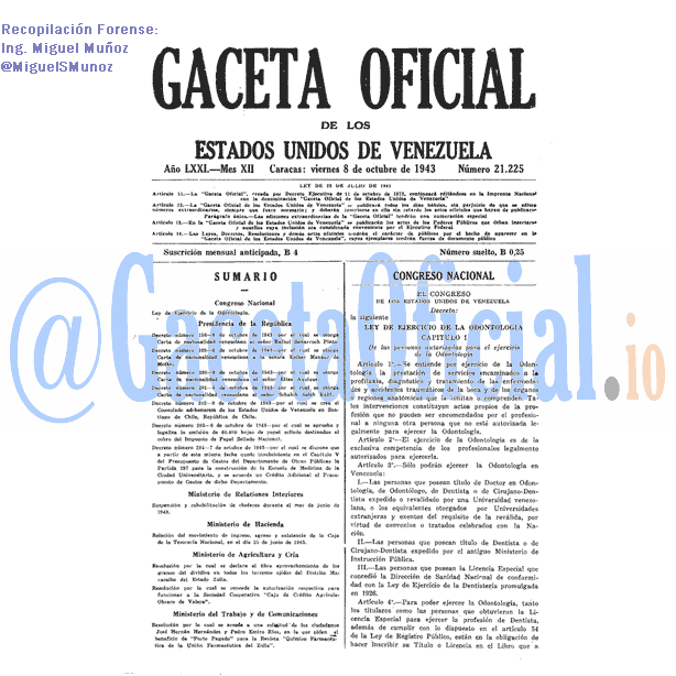 Gaceta Oficial 21225 del 8 Octubre 1943