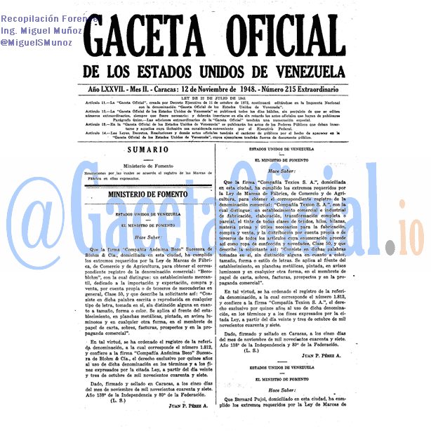 Gaceta Oficial 215 del 12 Noviembre 1948