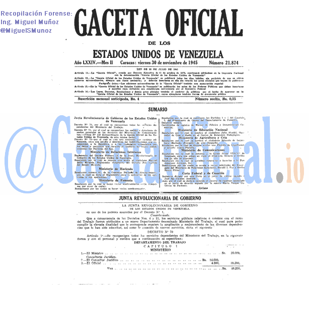Gaceta Oficial 21874 del 30 Noviembre 1945
