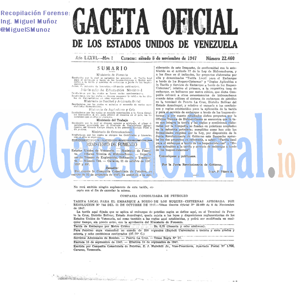 Gaceta Oficial 22460 del 8 Noviembre 1947