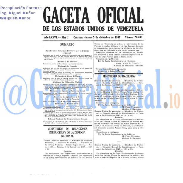Gaceta Oficial 22483 del 5 Diciembre 1947