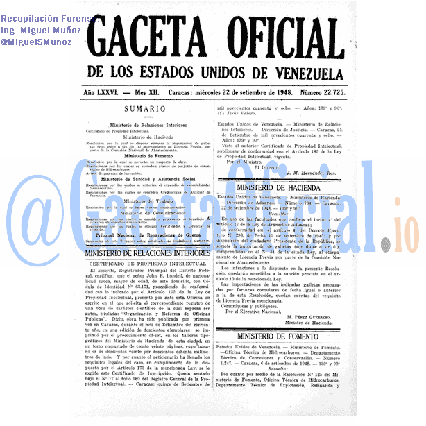 Gaceta Oficial 22725 del 22 Septiembre 1948