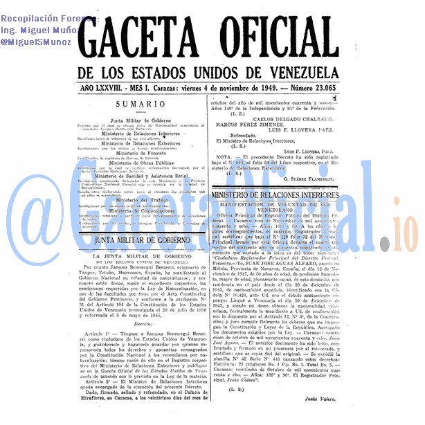 Gaceta Oficial 23065 del 4 Noviembre 1949