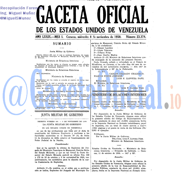 Gaceta Oficial 23374 del 8 Noviembre 1950