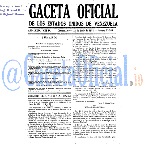 Gaceta Oficial 23560 del 21 Junio 1951