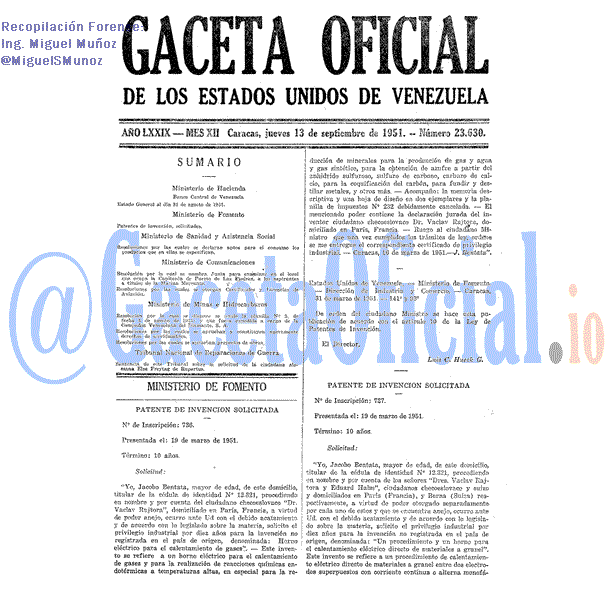Gaceta Oficial 23630 del 13 Septiembre 1951