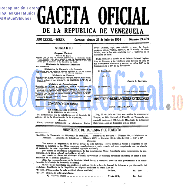 Gaceta Oficial 24499 del 23 Julio 1954