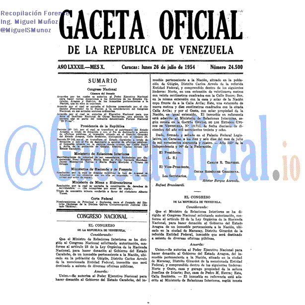 Gaceta Oficial 24500 del 26 Julio 1954