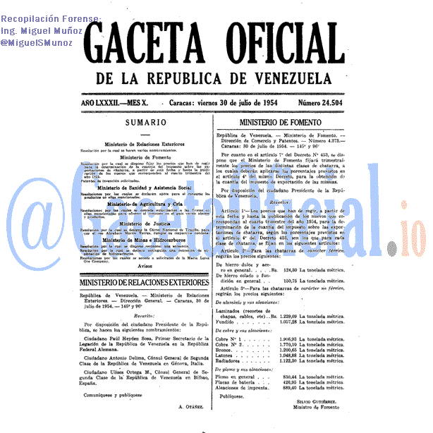 Gaceta Oficial 24504 del 30 Julio 1954