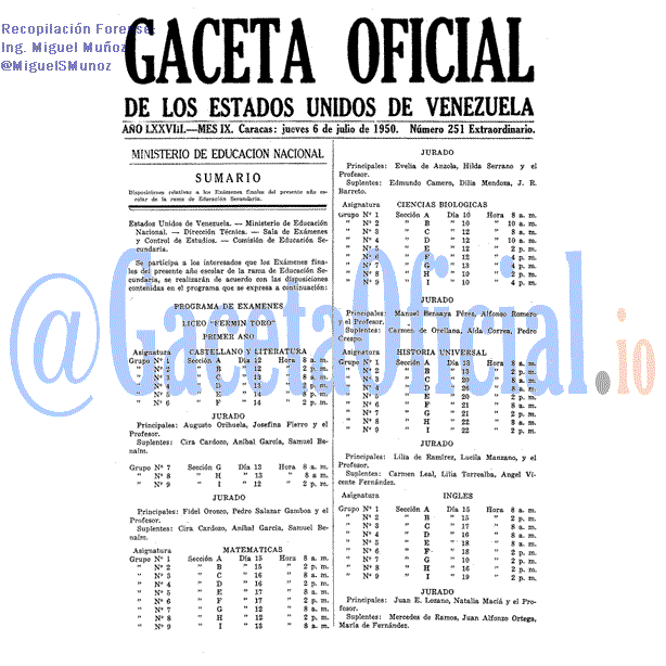 Gaceta Oficial 251 del 6 Julio 1950