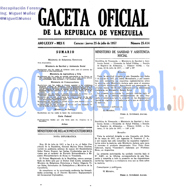 Gaceta Oficial 25414 del 25 Julio 1957