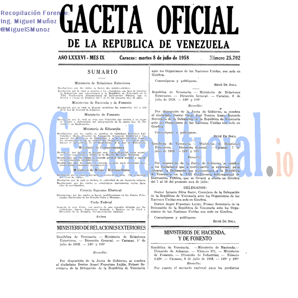 Gaceta Oficial 25702 del 8 Julio 1958