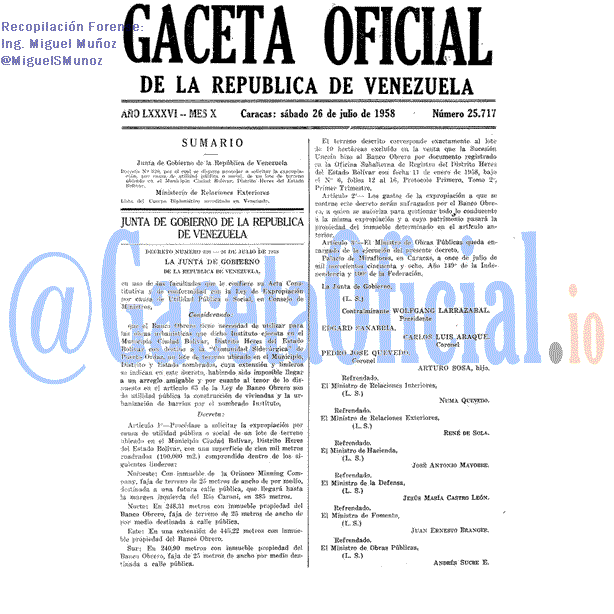 Gaceta Oficial 25717 del 26 Julio 1958