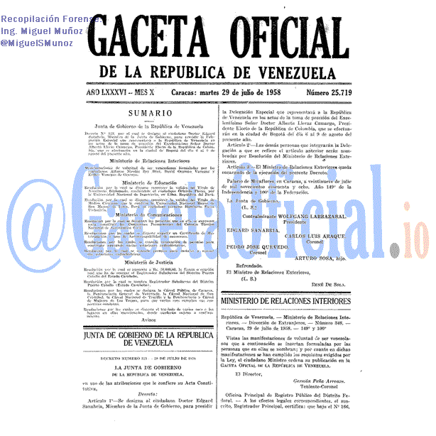 Gaceta Oficial 25719 del 29 Julio 1958