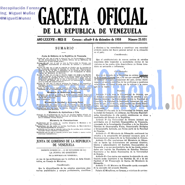 Gaceta Oficial 25831 del 6 Diciembre 1958