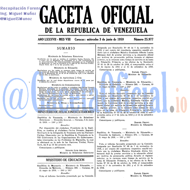 Gaceta Oficial 25977 del 3 Junio 1959