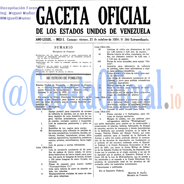 Gaceta Oficial 266 del 27 Octubre 1950