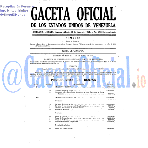 Gaceta Oficial 298 del 30 Junio 1951