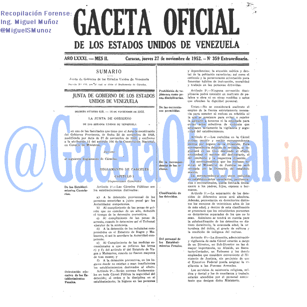 Gaceta Oficial 359 del 27 Noviembre 1952