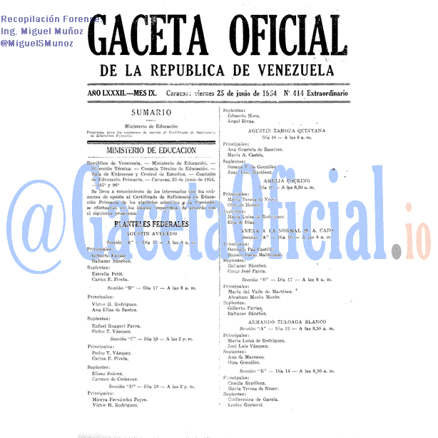 Gaceta Oficial 414 del 25 Junio 1954
