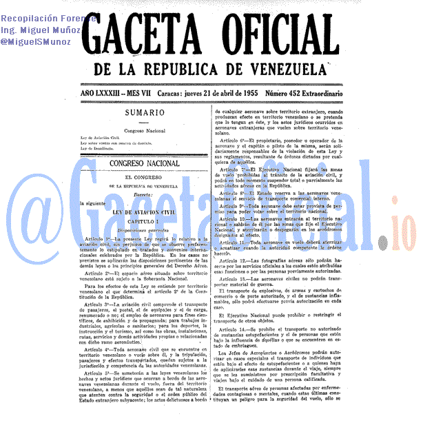 Gaceta Oficial 452 del 21 Abril 1955