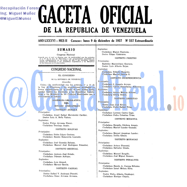 Gaceta Oficial 557 del 9 Diciembre 1957