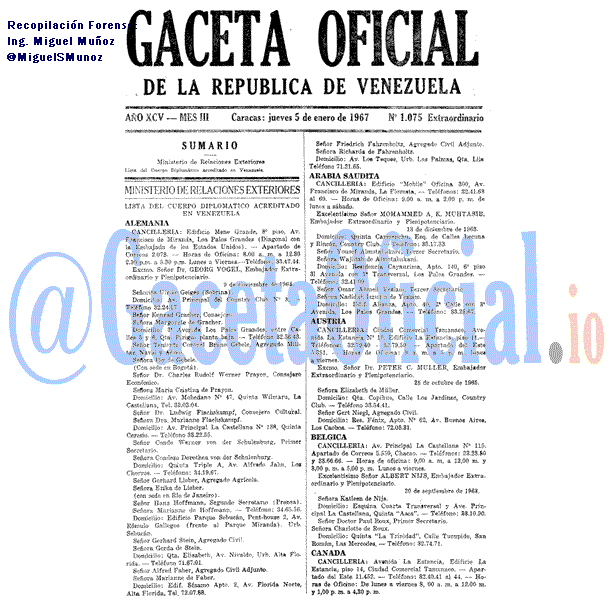 Gaceta Oficial 1075 del 5 Enero 1967