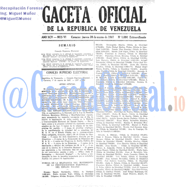 Gaceta Oficial 1091 1967-03-30 Gaceta Oficial 1091 del 30 Marzo 1967