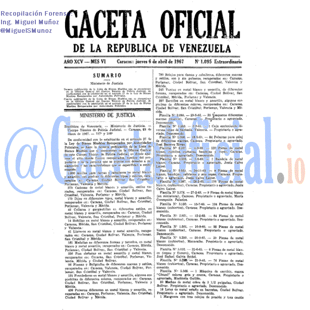 Gaceta Oficial 1095 1967-04-06 Gaceta Oficial 1095 del 6 Abril 1967