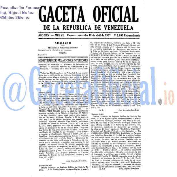 Gaceta Oficial 1097 1967-04-12 Gaceta Oficial 1097 del 12 Abril 1967