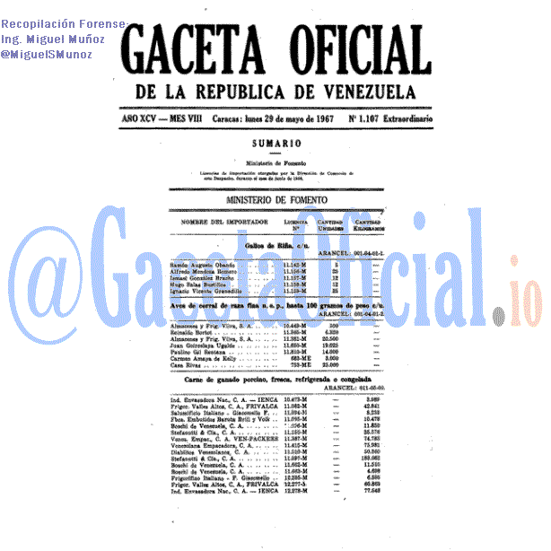 Gaceta Oficial 1107 1967-05-29 Gaceta Oficial 1107 del 29 Mayo 1967