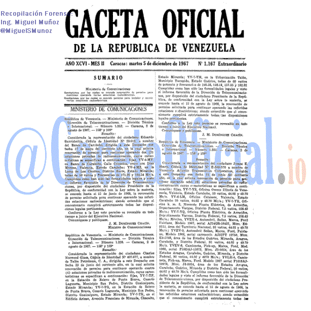 Gaceta Oficial 1167 del 5 Diciembre 1967