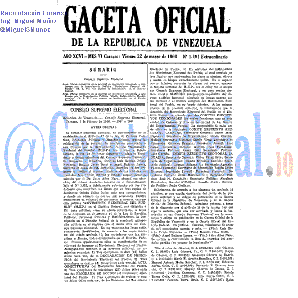 Gaceta Oficial 1191 1968-03-22 Gaceta Oficial 1191 del 22 Marzo 1968