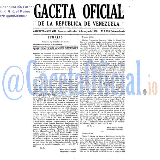 Gaceta Oficial 1196 1968-05-15 Gaceta Oficial 1196 del 15 Mayo 1968
