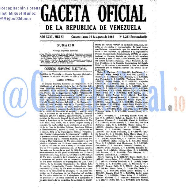 Gaceta Oficial 1231 1968-08-19 Gaceta Oficial 1231 del 19 Agosto 1968