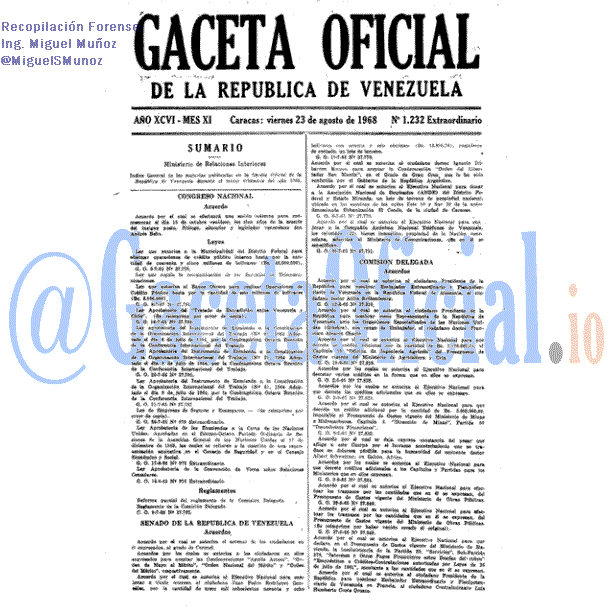 Gaceta Oficial 1232 1968-08-23 Gaceta Oficial 1232 del 23 Agosto 1968