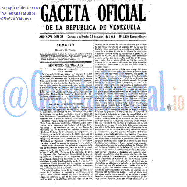 Gaceta Oficial 1234 1968-08-28 Gaceta Oficial 1234 del 28 Agosto 1968