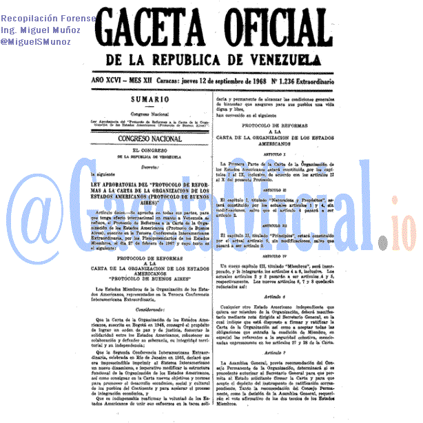Gaceta Oficial 1236 1968-09-12 Gaceta Oficial 1236 del 12 Septiembre 1968