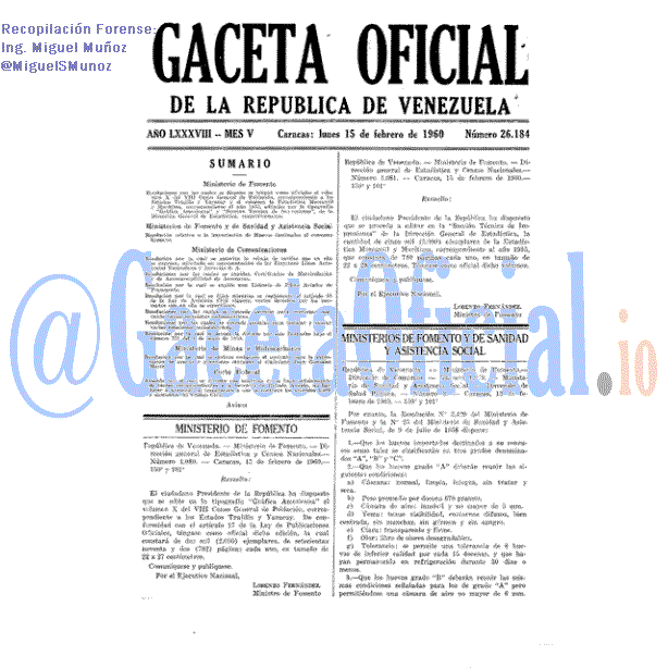 Gaceta Oficial 26184 del 15 Febrero 1960