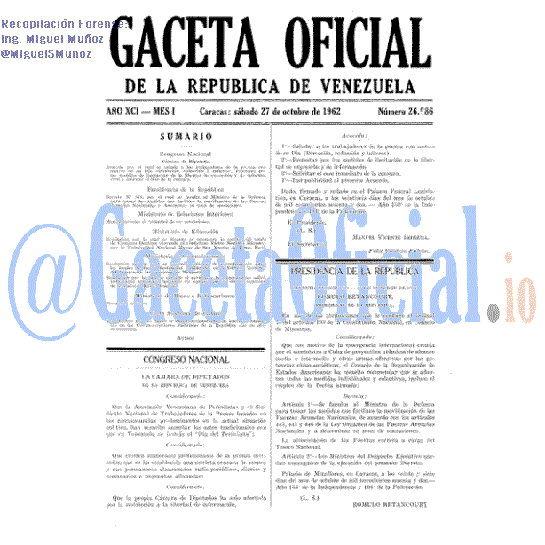 Gaceta Oficial 26986 del 27 Octubre 1962
