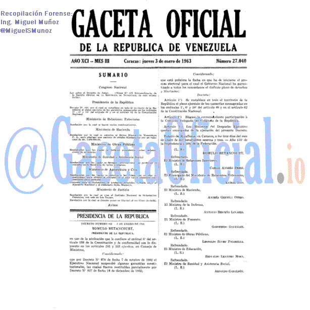 Gaceta Oficial 27040 del 3 Enero 1963