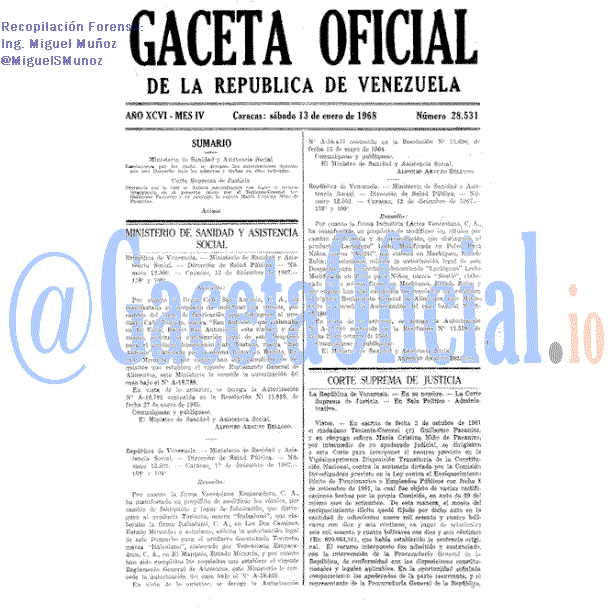 Gaceta Oficial 28531 del 13 Enero 1968