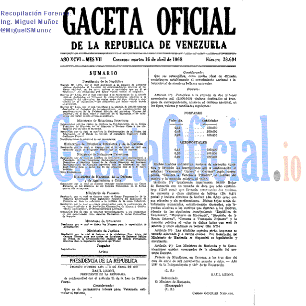 Gaceta Oficial 28604 del 16 Abril 1968