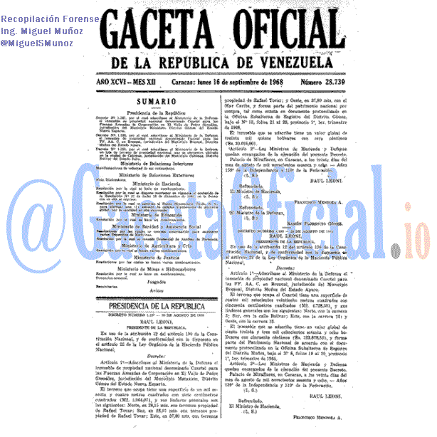Gaceta Oficial 28730 del 16 Septiembre 1968