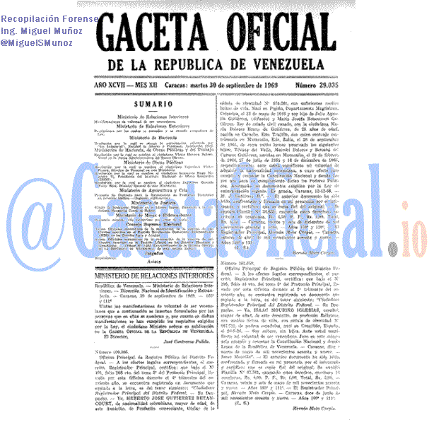 Gaceta Oficial 29035 del 30 Septiembre 1969